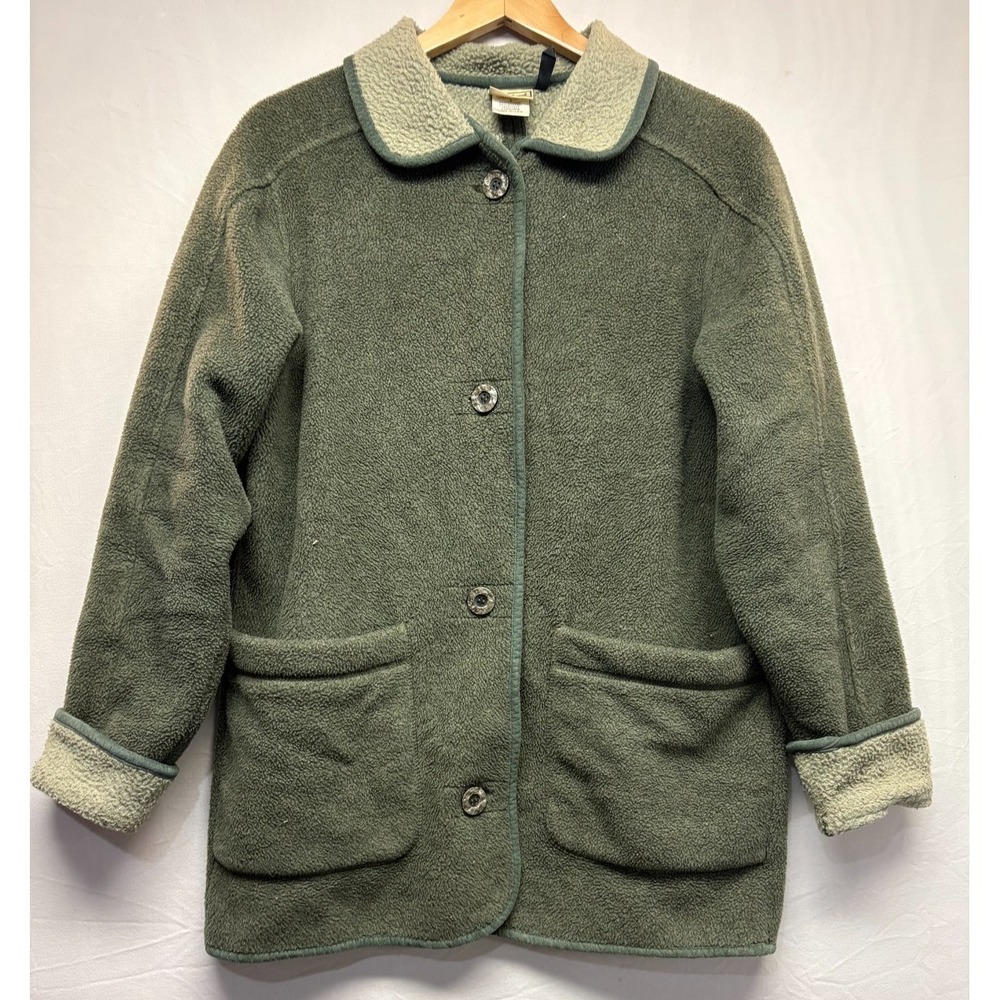 L.L. Bean Jacket Womens Green Long Sleeve‎ Button Front Winter USA Made S-Reg